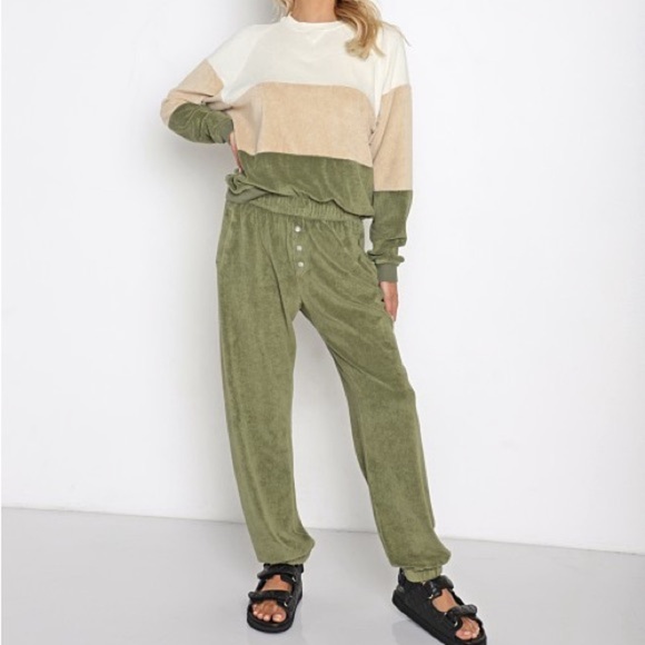 Donni Terry Henley Sweatpants in Basil Green Women’s Large Jogger Pull On Pants - Picture 1 of 13